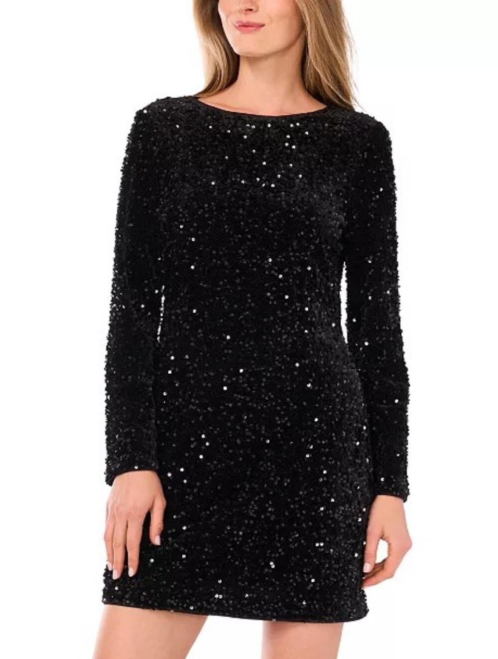 Vince Camuto Black Sequin Long-Sleeve Mini Dress